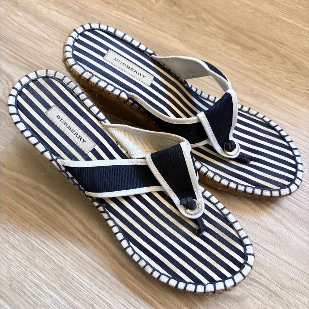 Burberry Nautical Stripe Espadrille Wedge Sandals